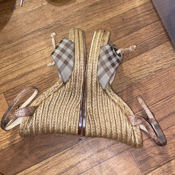 Burberry Plaid Jute Espadrille Wedge Sandal Snakeskin Ankle Strap Womens Size 39 - Picture 7 of 9